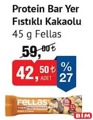 FELLAS PROTEİN BAR YER FISTIKLI KAKAOLU 45 G fiyat ve kampanya bilgisi